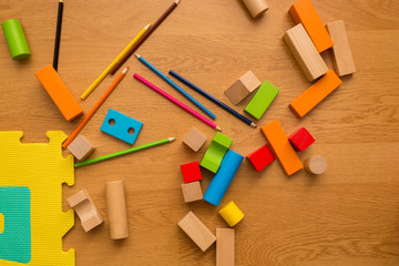 Building blocks  for children on the floor