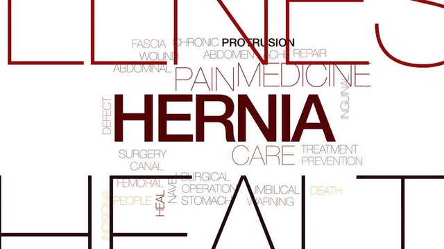 Hernia animated word cloud, text design animation. Kinetic typography.