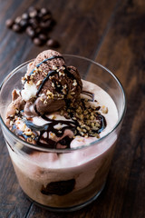 Affogato coffee and ice cream in glass.