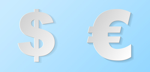 Concept of 3d icons - dollar and euro symbols. Vector.