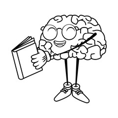 Cute brain reading cartoon icon vector illustration graphic design