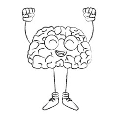 Cute brain cartoon with hands up icon vector illustration graphic design