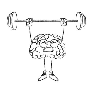 Cute Brain Cartoon Doing Exercise Icon Vector Illustration Graphic Design