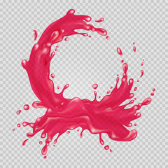 Pink liquid splash. Juice frame. Transparent water. Vector illustration. 
