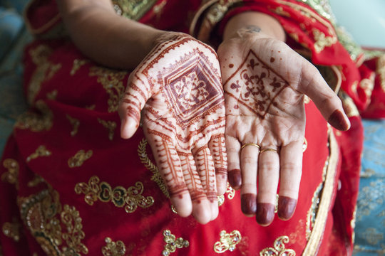 hands with traditional henna designs