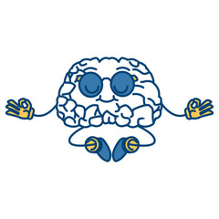 Cute brain meditating cartoon icon vector illustration graphic design