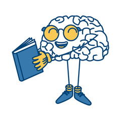 Cute brain reading cartoon icon vector illustration graphic design