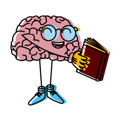 Cute brain reading cartoon icon vector illustration graphic design