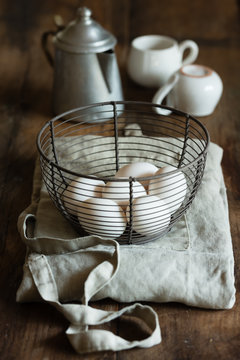 white eggs on a meta basket