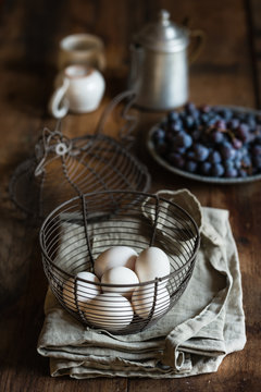 white eggs on a meta basket