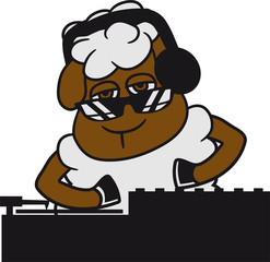 dj party musik mischpult disko club auflegen platte scratchen gelangweilt müde lamm baby lustig klein süß niedlich comic cartoon schaf ziege wolle bauer bock müde cool