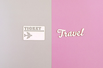 Obraz premium Travel icons on gray and purple colored background. 