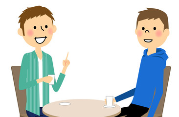カフェでおしゃべりする男性達