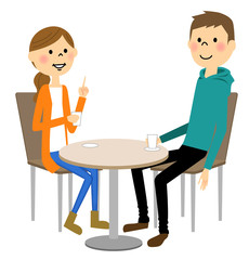カフェでおしゃべりする男女