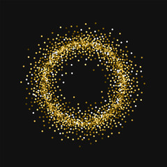 Round gold glitter. Small ring frame with round gold glitter on black background. Mesmeric Vector illustration.