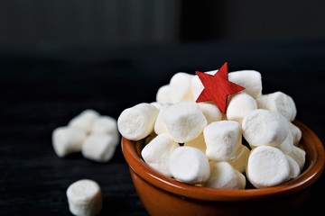 Fluffy white marshmallow blank space for text Christmas tree concept