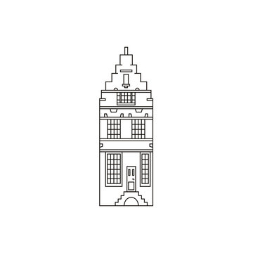 Holland building vector illustration on isolated white background, the sample of european architecture in linear style. House of Amsterdam - outline icon in minimalistic trendy design.