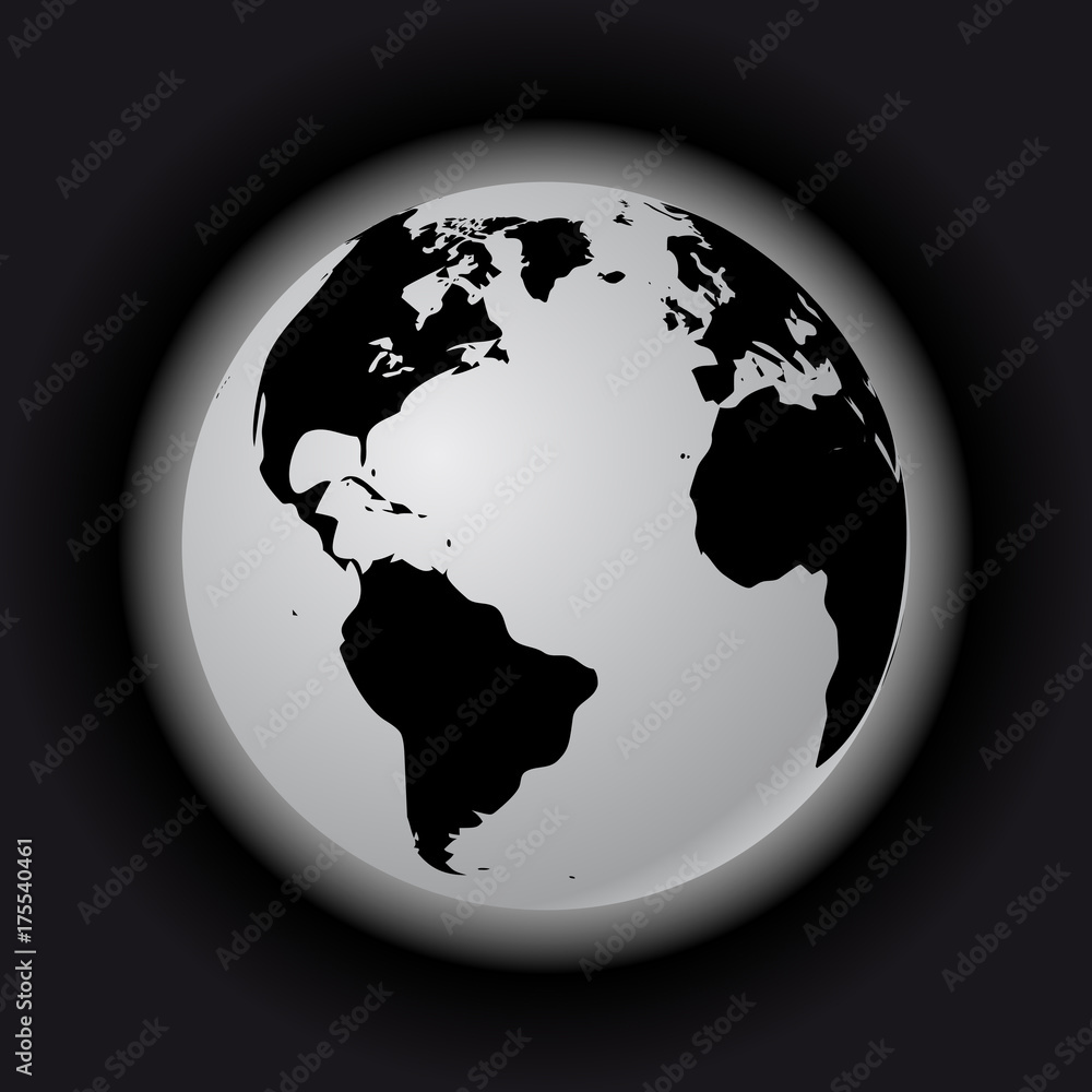 Poster abstract globe with map. black and white halftone effect vector illustration.