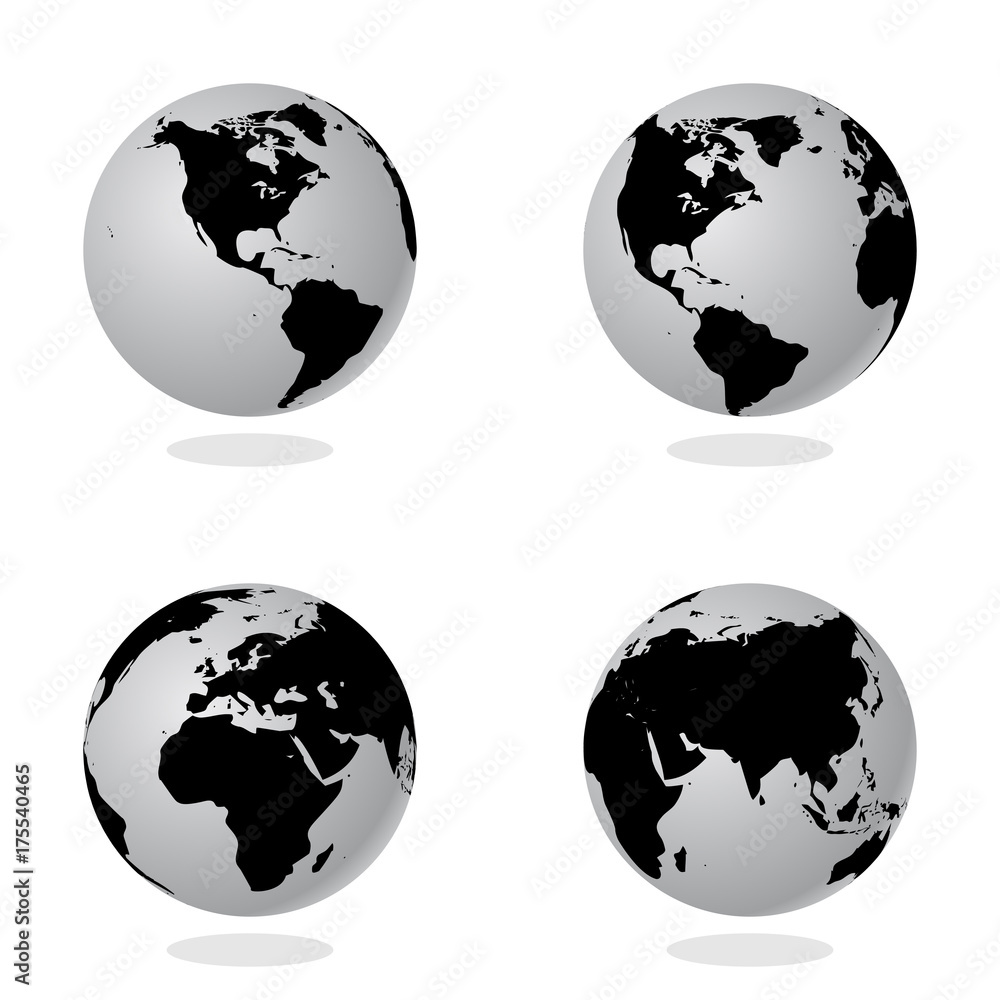 Poster set of abstract globe with world map. 3d vector illustration.