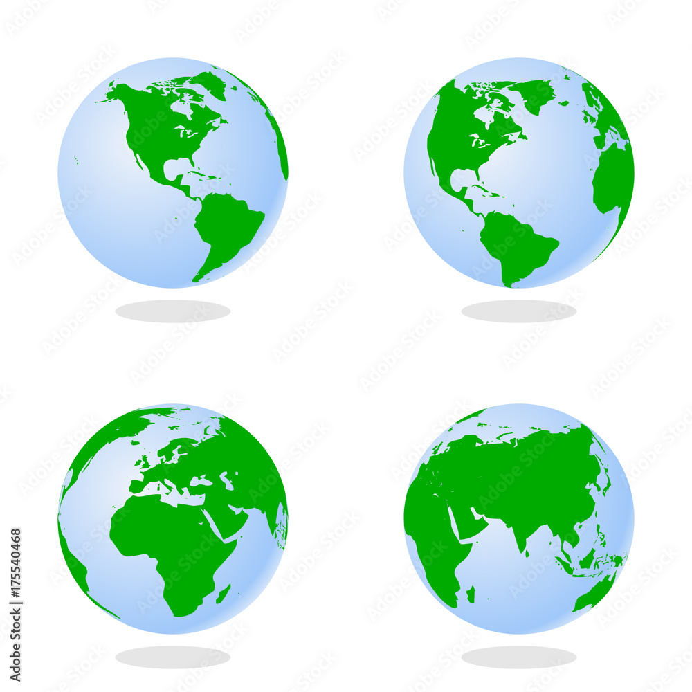 Poster set of abstract globe with world map. 3d vector illustration.