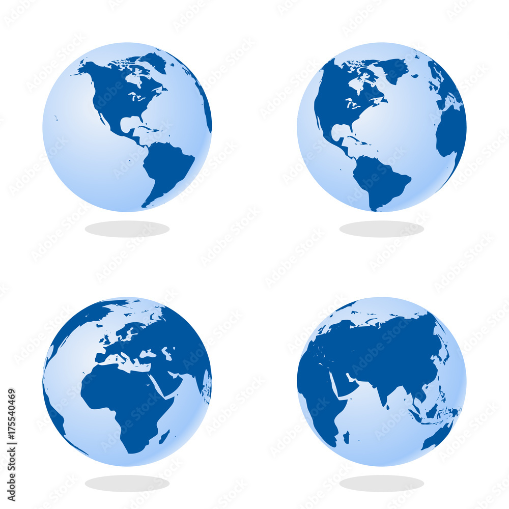 Aufkleber set of abstract globe with world map. 3d vector illustration.
