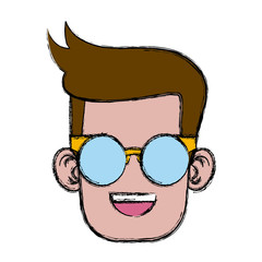 Cute boy with glasses cartoon icon vector illustration graphic design