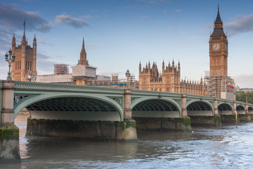Plakat Westminster bridge, Big Ben in the morning