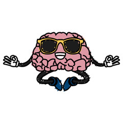 Cute brain meditating cartoon icon vector illustration graphic design