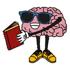 Cute brain reading cartoon icon vector illustration graphic design