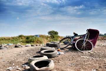 Old Bike and Landfill Refuse Rubbish Site