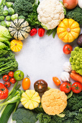 Top view of rainbow vegetables, autumn harvest