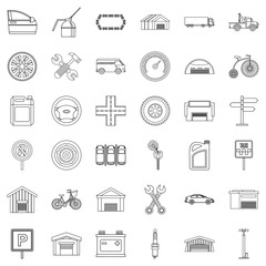 Towing icons set, outline style