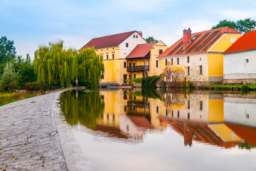 Old mill reflected in the water,Putim, Southern Bohemia, Czech Republic.