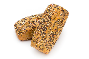 Freshly baked bread isolated on white background.