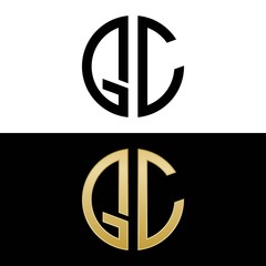 qc initial logo circle shape vector black and gold