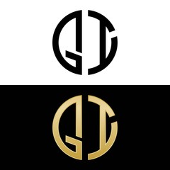 qi initial logo circle shape vector black and gold