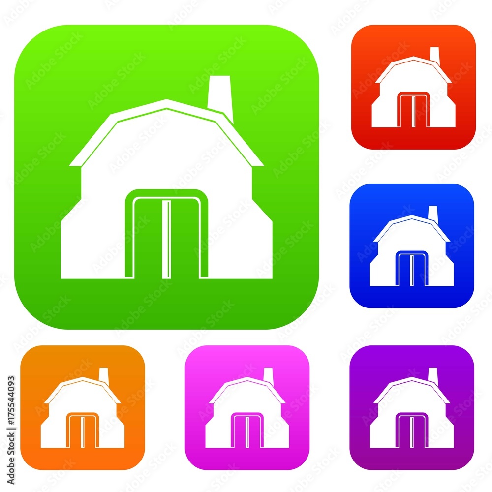 Poster blacksmith workshop building set color collection