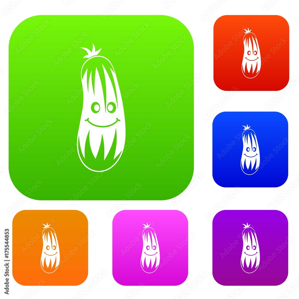 Poster fresh smiling cucumber set color collection