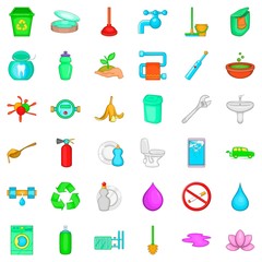 Garbage icons set, cartoon style