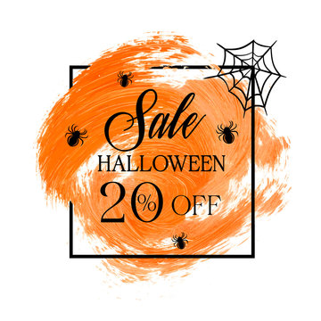 Halloween Sale 20% off sign over watercolor art brush stroke paint abstract background vector illustration. Perfect acrylic design for a shop and sale banners.