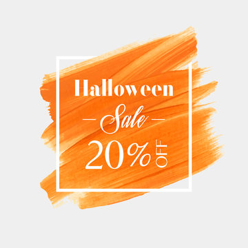 Halloween Sale 20% off sign over watercolor art brush stroke paint abstract background vector illustration. Perfect acrylic design for a shop and sale banners.