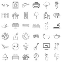 Ecohouse icons set, outline style