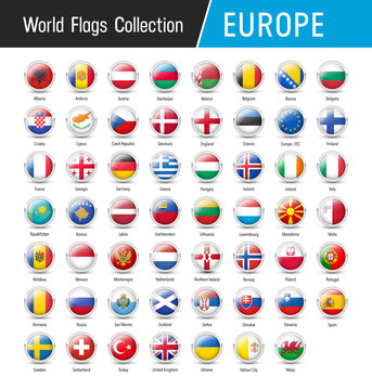 Set of European flags - Vector round icons