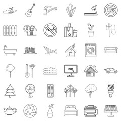 Thermometer icons set, outline style