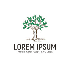 Obraz premium tree hand drawn logo design concept template