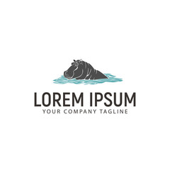 hippopotamus  on water logo design concept template
