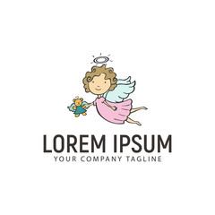 little angel hand drawn logo design concept template