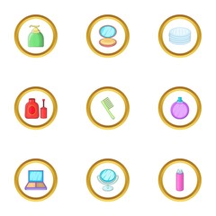 Makeup icons set, cartoon style