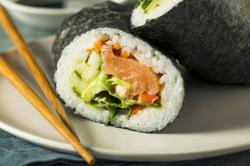 Raw Homemade Salmon Sushi Burrito