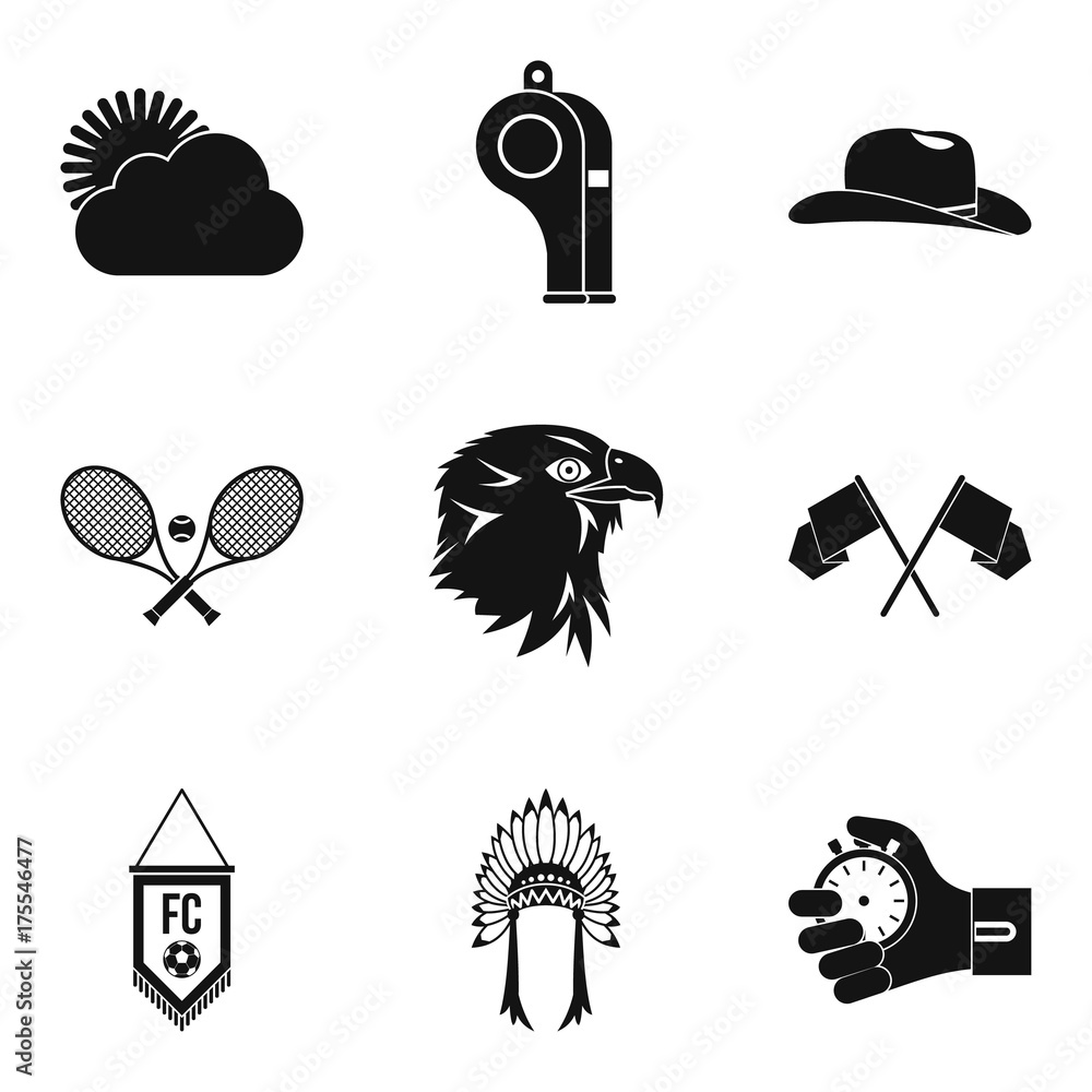 Poster stopwatch for running icons set, simple style